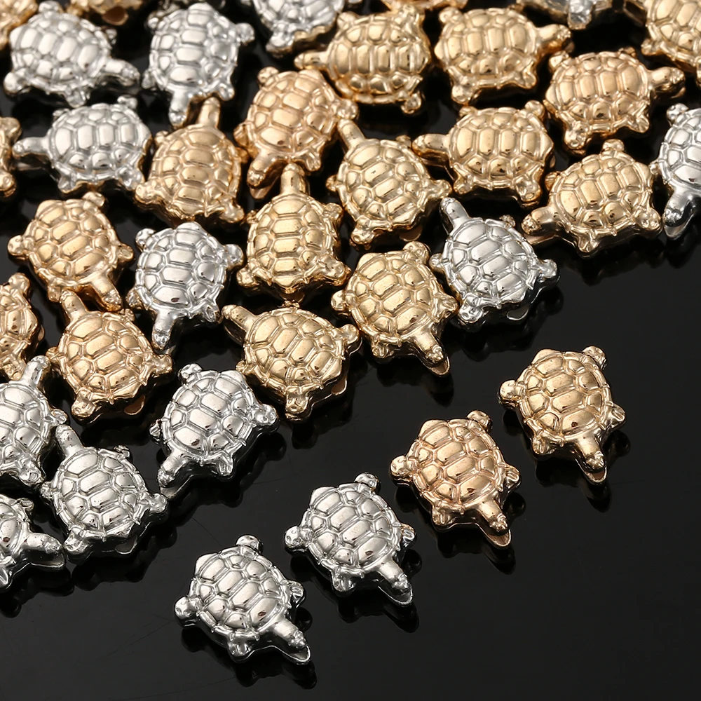 100Pcs/lot 7*10mm Lucky Turtle CCB Beads Gold Silver Color Beads for DIY Jewelry Making Necklace Finding Supplies Accessories