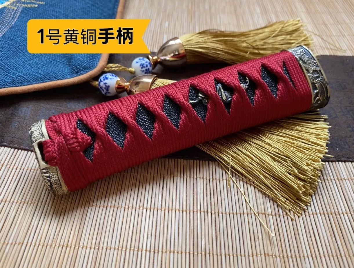 

15cm Tsuka Japanese Katana Wakizashi Tanto Hilt Handle Brass Fuchi Kashira Real Sharkskin Paster Cotton String