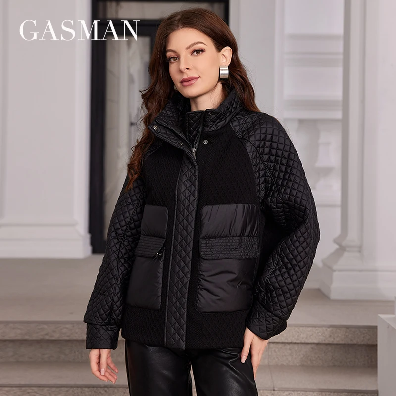 GASMAN Women Jacket Spring 2024 High-Quality Mid-Length Woman Coat Stitching Removable Hat Design Windproof Casual parkas 80213