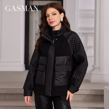 GASMAN giacca donna primavera 2024 cappotto donna di media lunghezza di alta qualità cuciture cappello rimovibile Design parka Casual antivento 80213