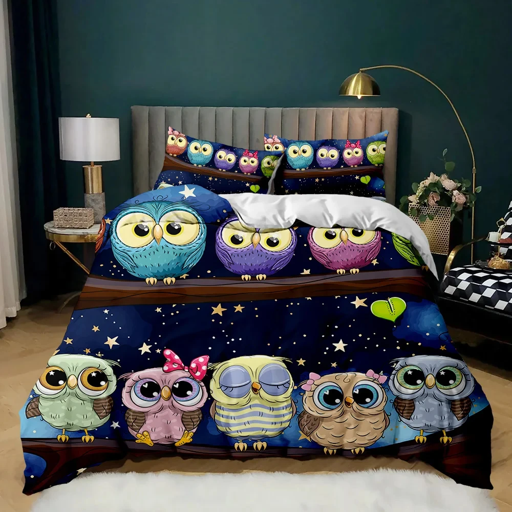 

Owl Duvet Cover Twin King Queen Size Cartoon Owl Comforter Cover Bird Animal Bedding Set boys Quilt Cover Polyester Quilt Cover