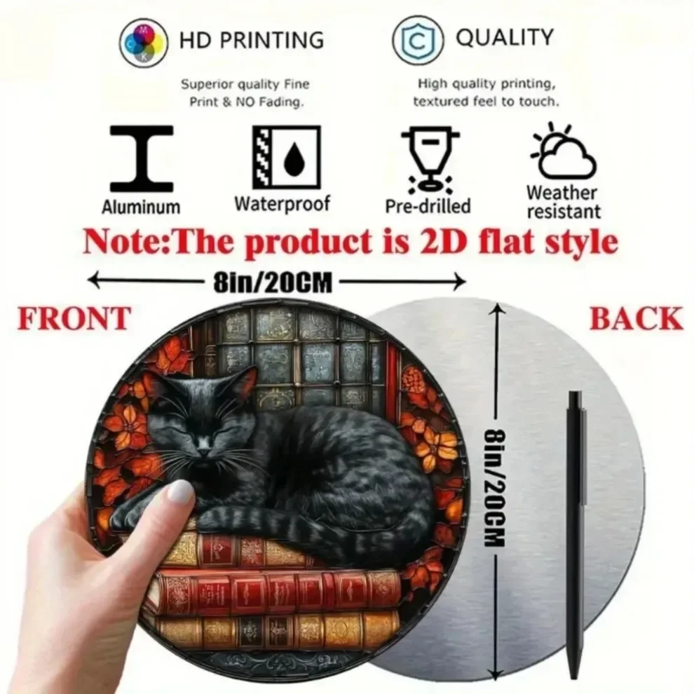 علامة إكليل القطة السوداء الغامضة جولة الألومنيوم جدار ديكور احباط النقش المنزل