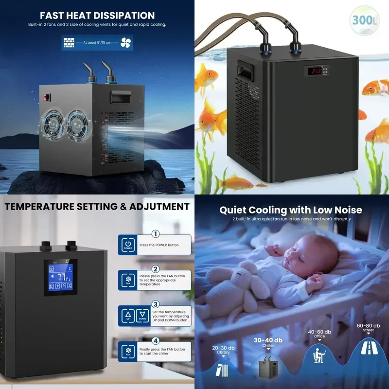 300L Marine Tank Chiller Water Cooling Machine 79 Gal Aquarium Chillers for Reef Coral Jellyfish Shrimp Water Plants