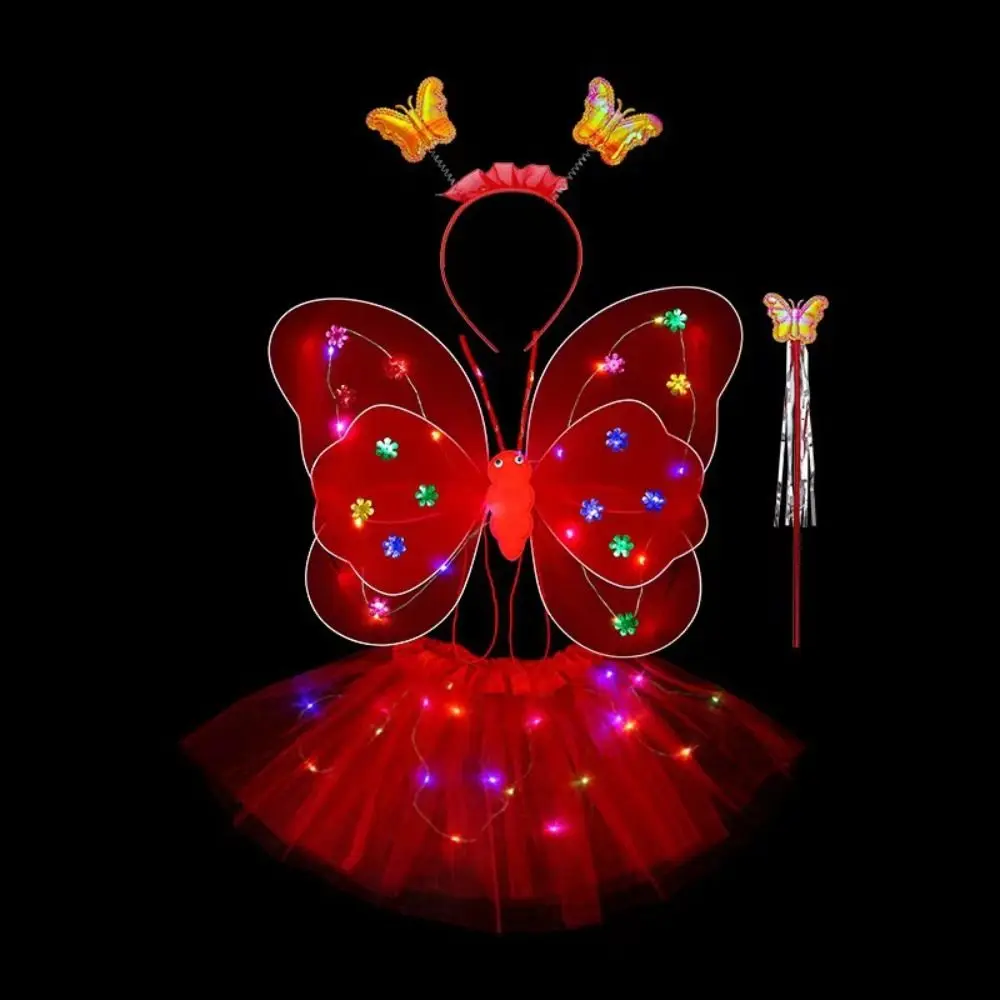 4pcs/set Double Shouder Strap Luminous Wing Skirt Set LED Carnival Butterfly Skirt Set for Children Under 1.6m Tall