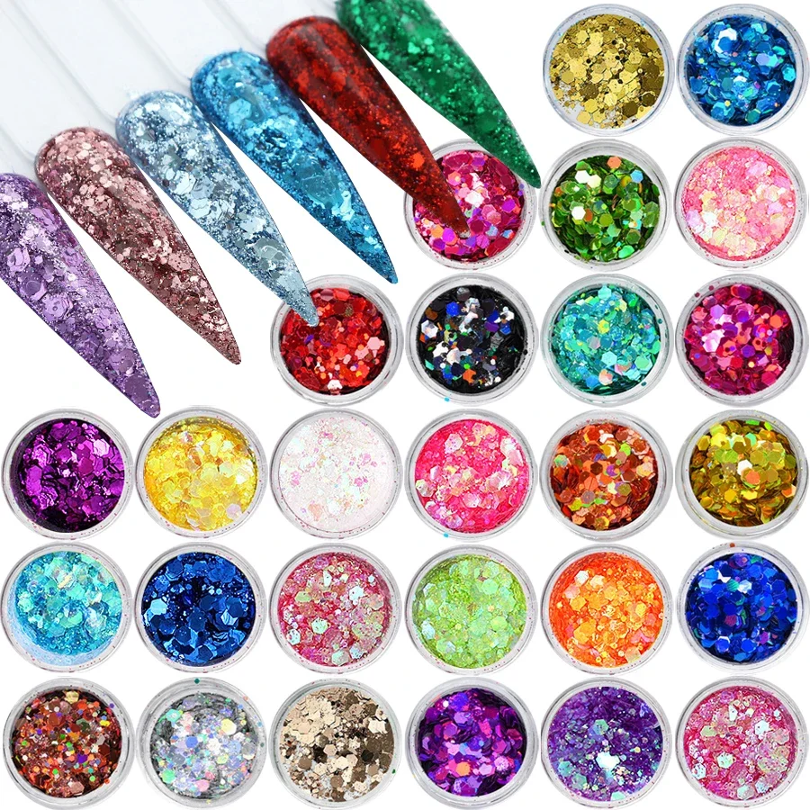 

32pcs Nail Art Glitter Powder Set DIY Holographic Pigment Sparkly Sequins Nail Flakes Manicure Decoration Kit for Creative Beaut
