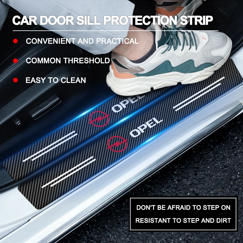Car Door Threshold Scuff Plate Carbon Fiber Decals Stickers Rescue Kit For Opel Adam Ampera Corsa Insignia Karl Rocks-e Astra