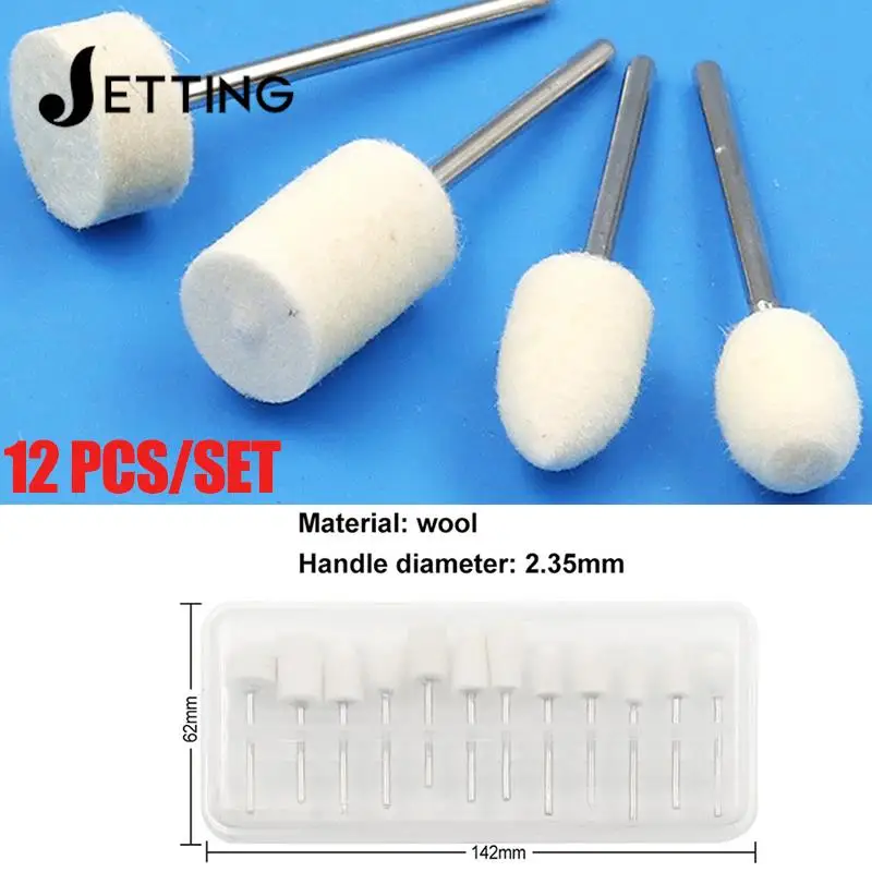 12 Pcs Wool Polishing Head 2.35mm Shank For Ladies Nails Felt Bobs Engraver Abrasive Tools Grinding Rotary Drill Bit