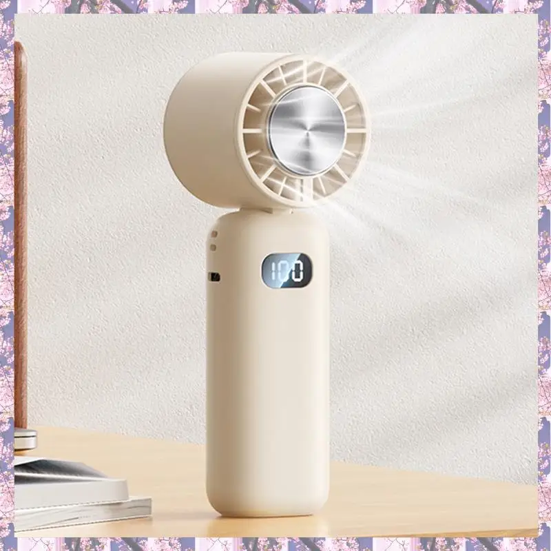 Ice Compress Mini Fan Cooling Handheld Fan Mini Folding Digital Display Mute Desktop Fan Ice Compress Neck Fan