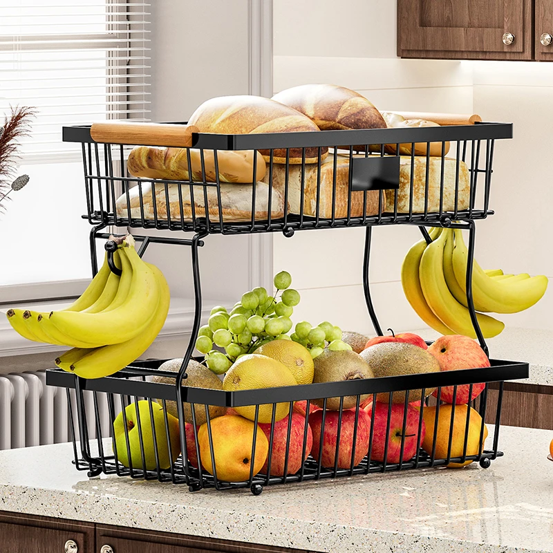 

Fruit Basket Vegetable Basket Iron Storage Basket With Hook And Handle Stackable And Removable Kitchen Storage Rack