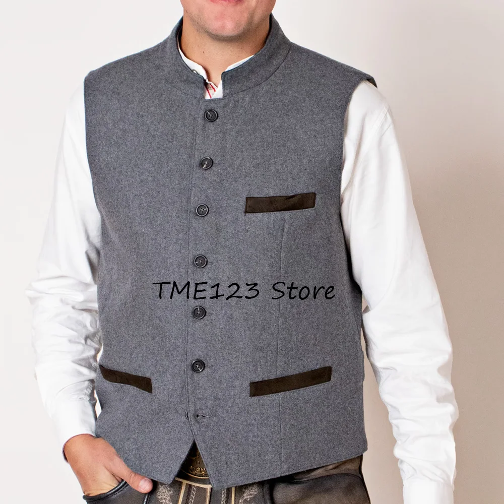 

Мужской жилет, повседневный шерстяной костюм, прямые карманы, воротник-стойка, рабочий модный костюм, винтажные классические костюмы, блейзер, одежда