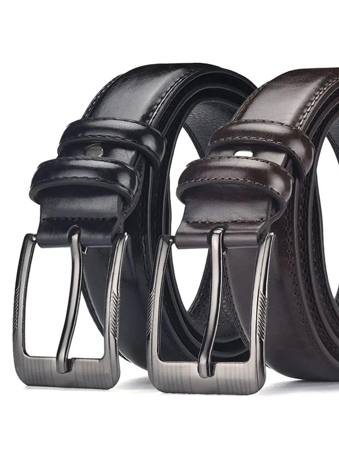 Lot de 2 ceintures à boucle ardillon pour hommes d'affaires | Coffret cadeau style et festival pour les déplacements quotidiens, cuir véritable