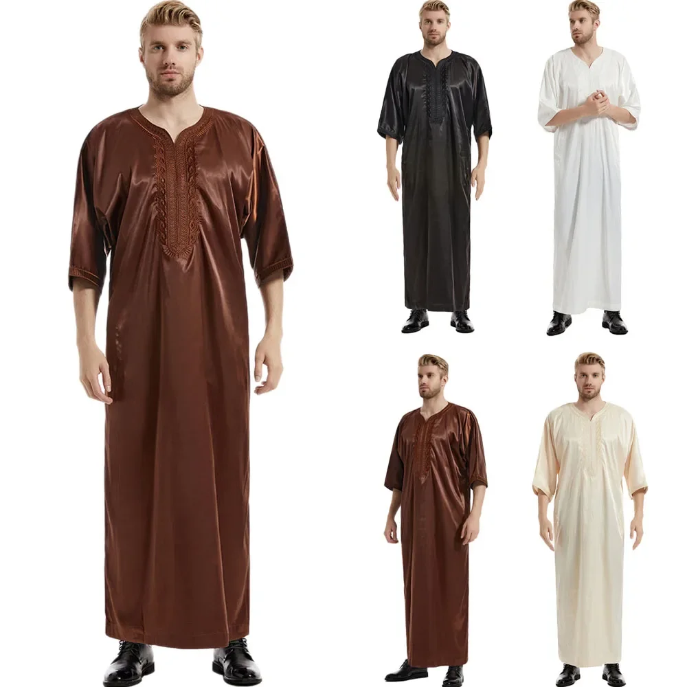 Saudi Arabic Men Robe Jubbe Thobe Summer Half Sleeve Gown Islamic Djellaba Muslim Dress Dubai Turkey Kaftan Dishdasha Ramadan