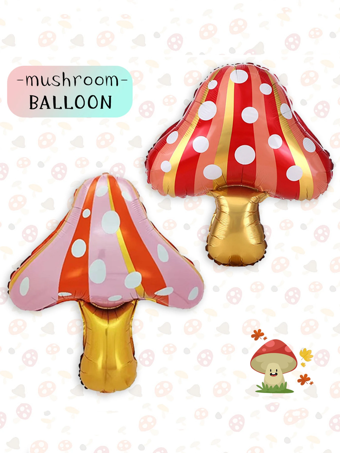 2PCS Cartoon Creative Mushroom Aluminum Film Balloon Outdoor Picnic Photo Props Party Event Background Atmosphere Decoration