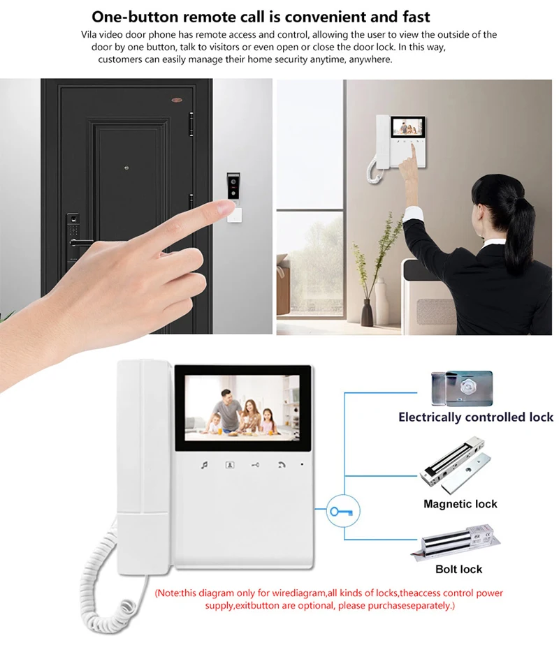 4.3inch IPS Screen  1V1 Wired Intercom Video Doorbell Visual Door Peephole Viewer Door Phone Camera