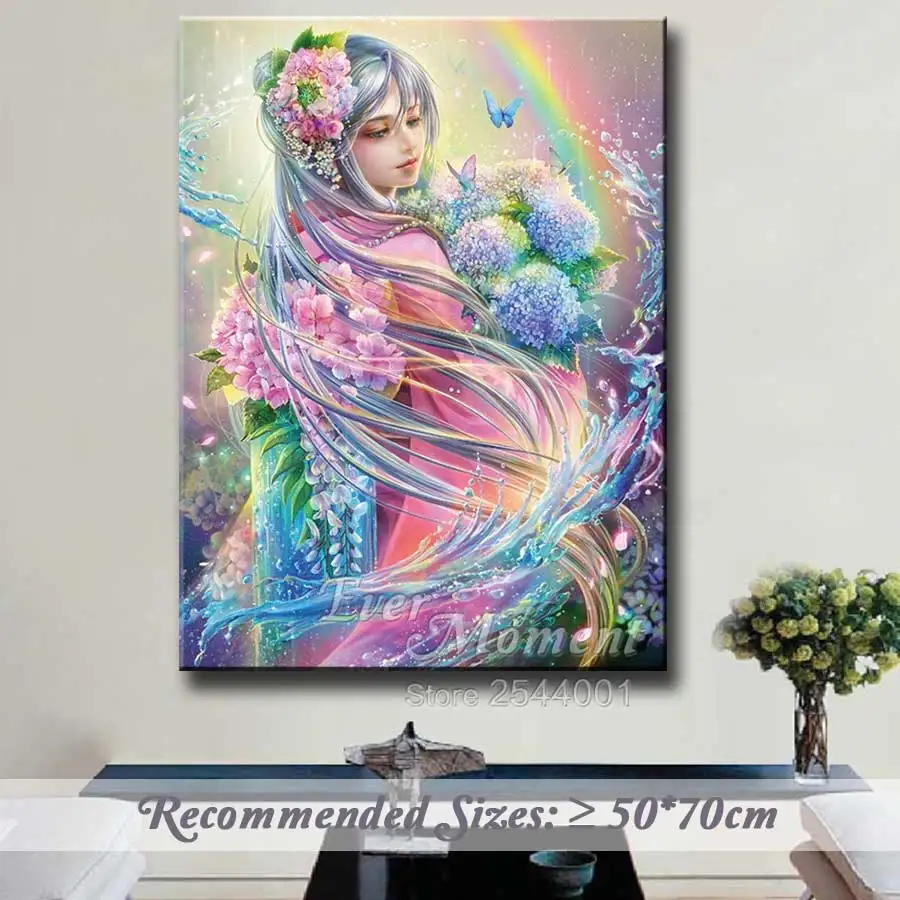 Ever Moment DIY Diamond Painting Beautiful Flower Girl Butterfly Rainbow Water Full Square Drills Mosaic Craft Picture ASF1018