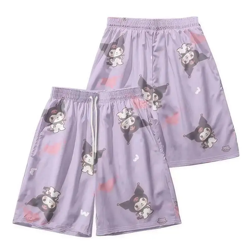 

Sanrio Шорты для девочек Kuromi Kawaii Летние повседневные пляжные брюки Новый стиль Мультяшная мода Тонкая девушка Милые свободные универсальные высокие подарки