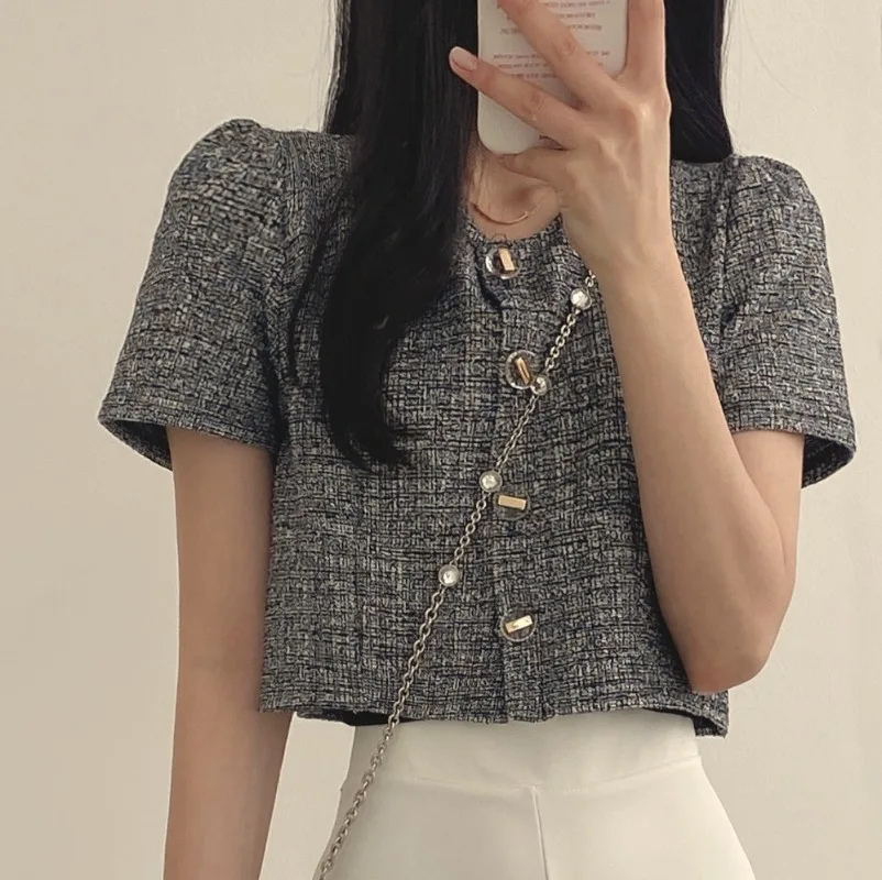 Exquisite Single Breasted Ropa Mujer Short Sleeve Chaqueta Mujeres O-neck Woman Jackets Small Fragrance Coats Summer Clothes