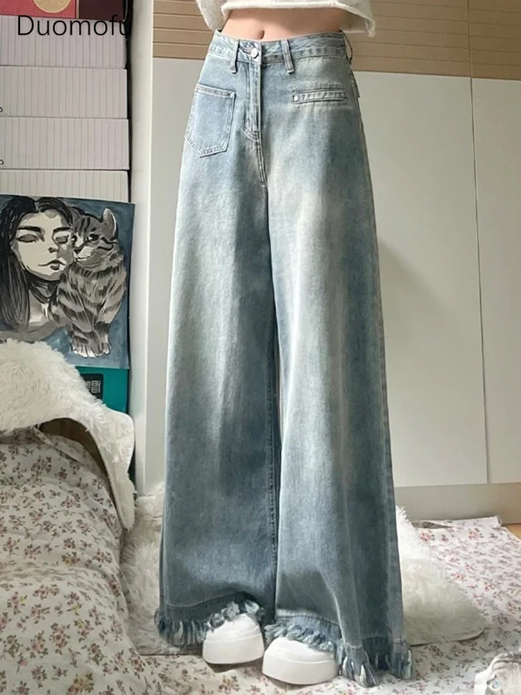 

Duomofu Summer Light Blue Vintage Loose Casual Female Flare Jeans New High Waist Classic Full Length Fashion Simple Women Jeans