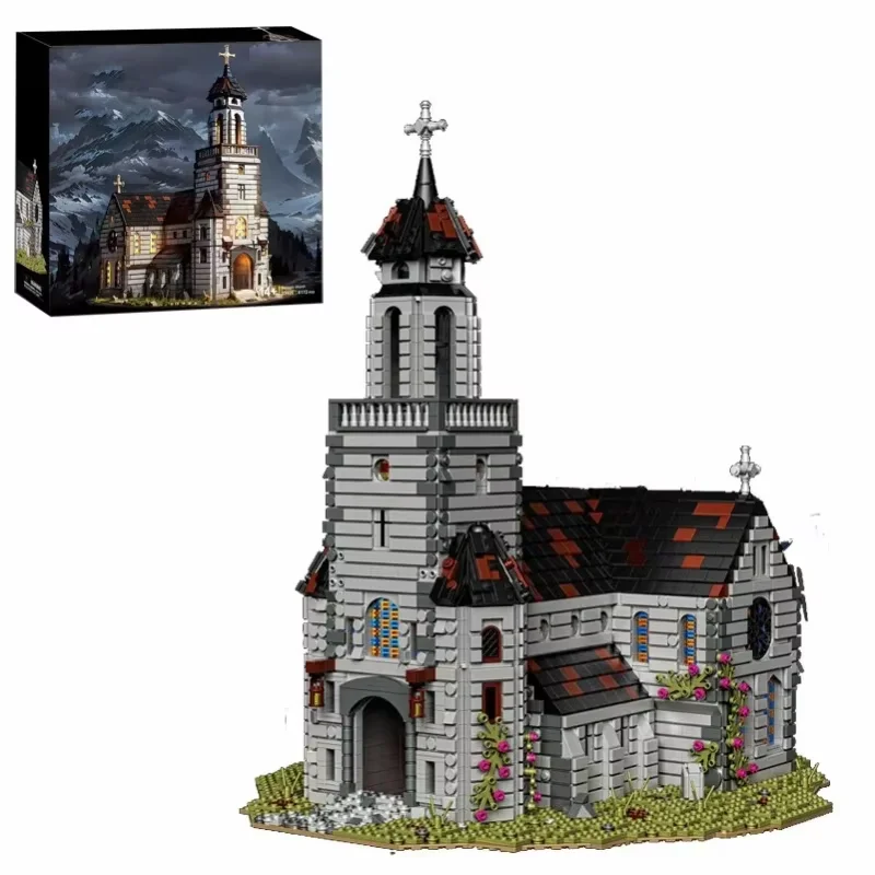 6172-teiliges Mittelalterliches Kirchen-Bausteinset Europäisches Gotisches Kirchen-Konstruktionsmodell DIY-Montage-Spielzeug für Erwachsene Ideales Geburtstags- und Feiertagsgeschenk Heim- und