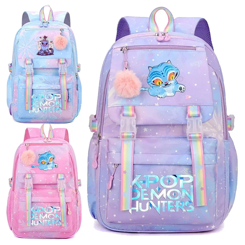 حقيبة ظهر KPop Demon Hunters Rainbow حقيبة مدرسية للفتيات من Huntrix مقاومة للماء للأطفال والطلاب Mochila #1