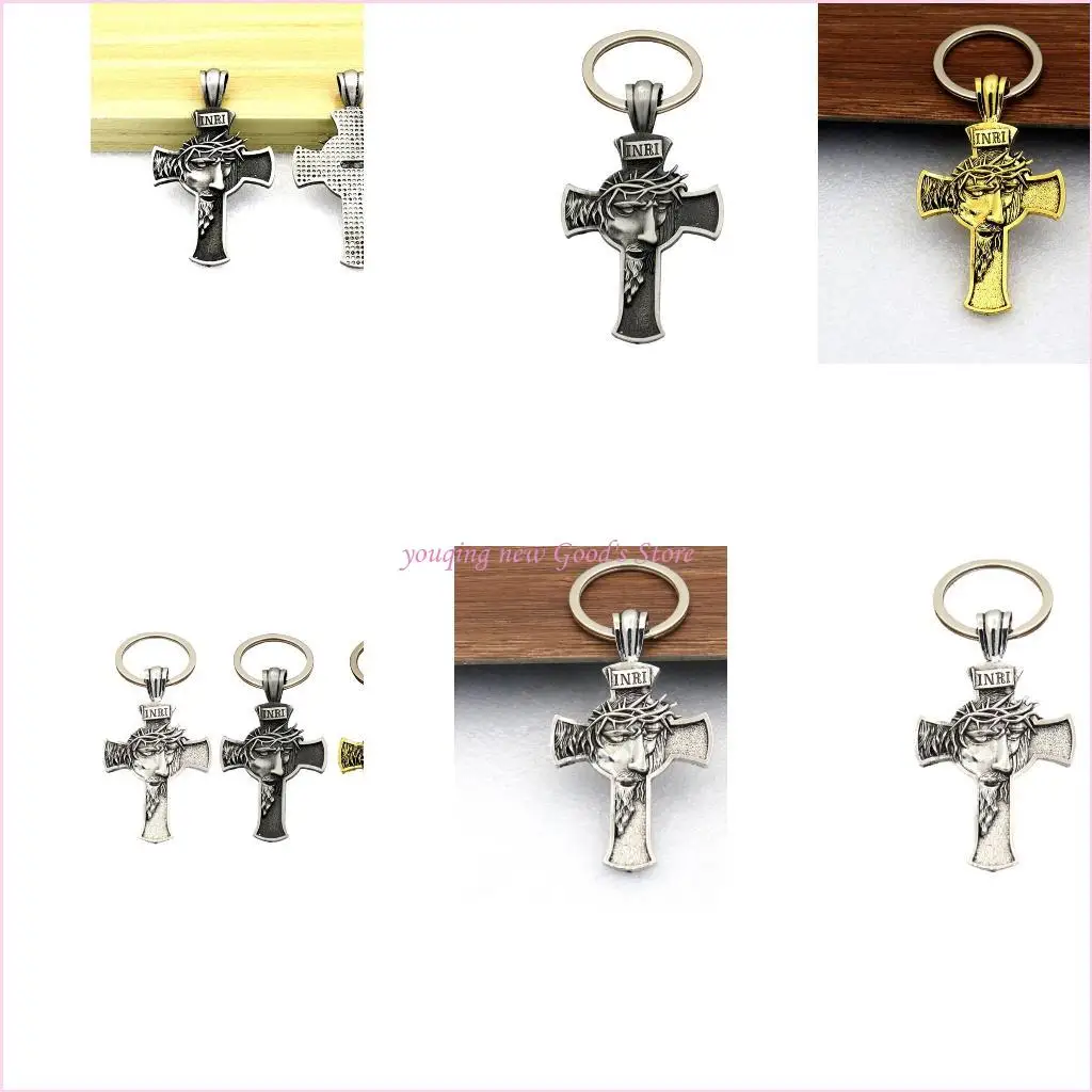 57QA Hip Hop Keychain Religious Party Jewelry Crucifix Crown Thorns Jesus for Head Men Pendant Necklace Silver/Gold/Black Gi