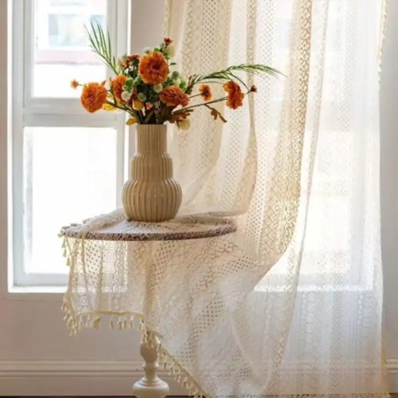 Französischer Tüll-Spitzenvorhang mit geometrischen Streifen, gestrickter lichtfilternder Vorhang für Küche, Schlafzimmer und Wohnzimmerdekoration – Detail 4