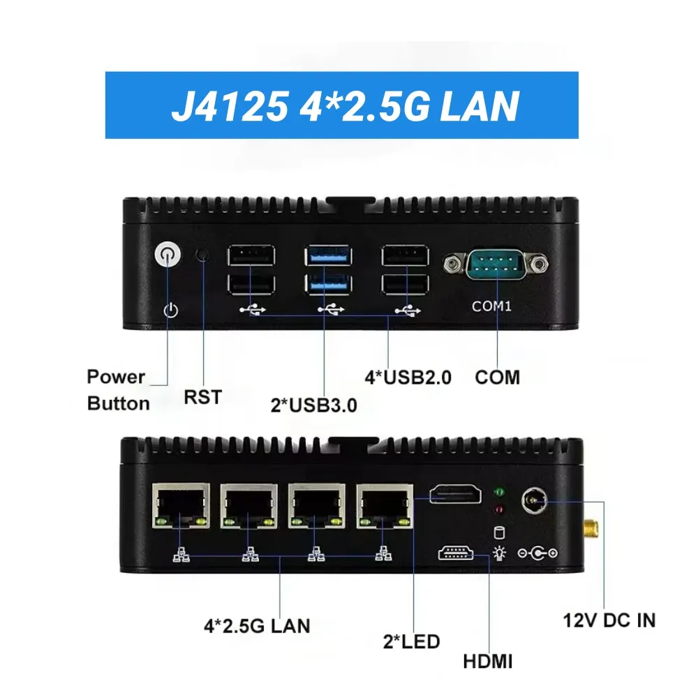 워크스테이션 팬리스 미니 PC 셀러론 J4125 J6426 N100 리눅스 산업용 임베디드 컴퓨터 4x2.5G 랜스 파이어월 소프트 라우터 VPN SIM