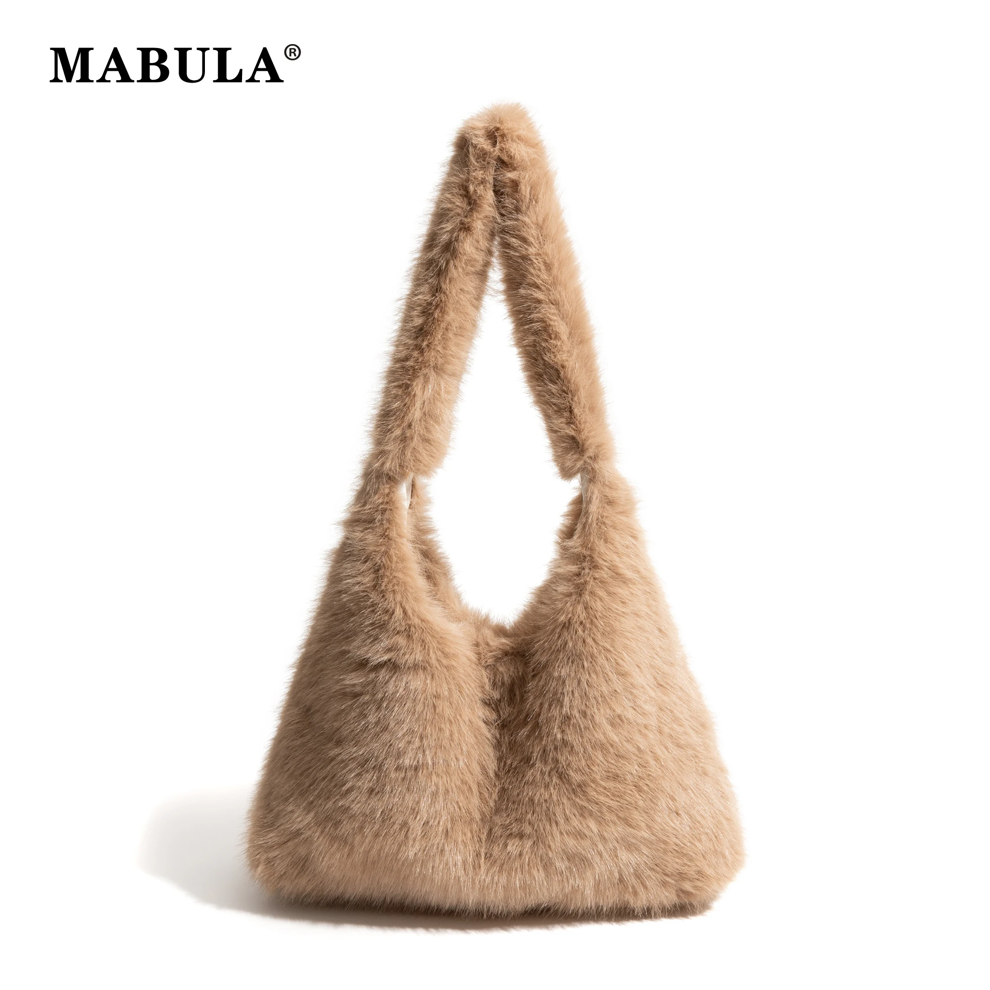 MABULA Winter Pluffy Shoulder Bag For Women Solid Color Soft Lightweight Solid Color Fashion Shopping Handbag Simple Phone Purse