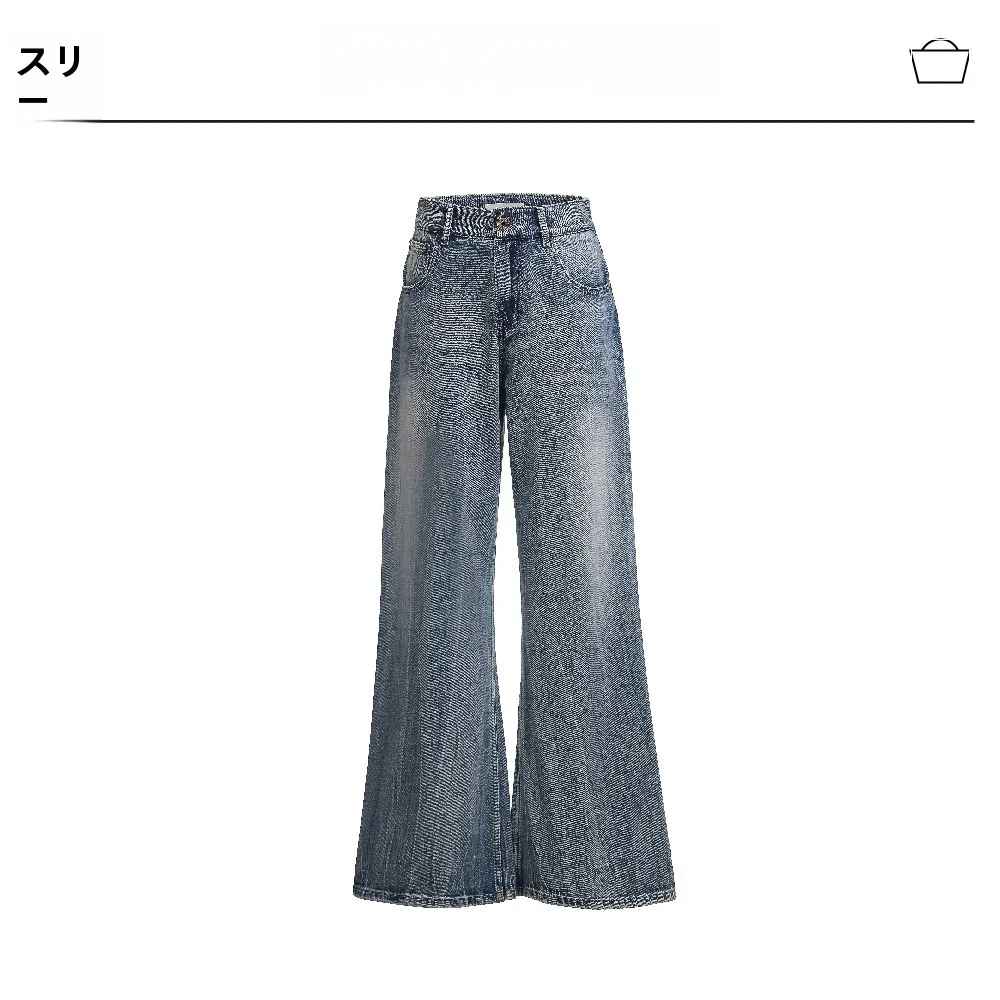 

Tee Goood Retro Denim Micro Flared Patterned Long Pants High Waist Multi ket Summer Blue Jeans for Women 8-48 Years Old
