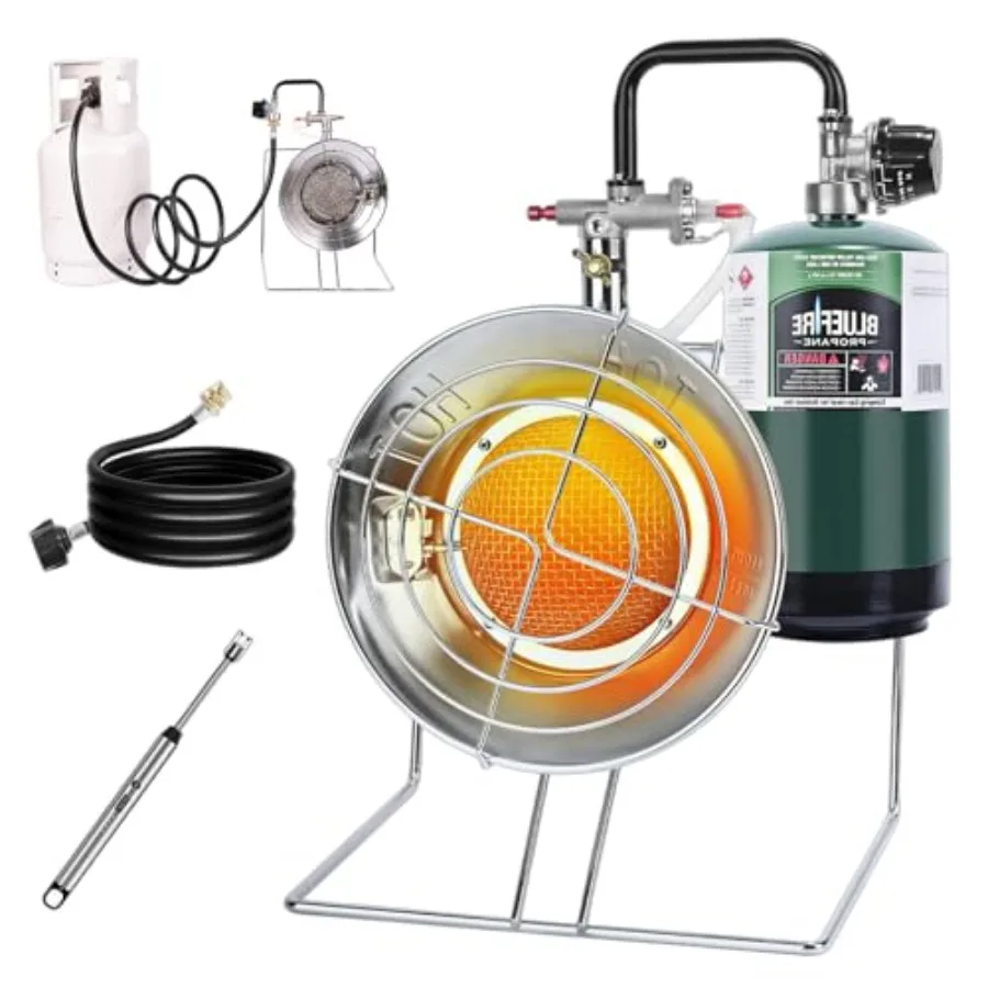 

Многоцелевой портативный пропановый обогреватель/коварка 15000 БТЕ со шлангом 8 футов и защитой от наконечника с пьезозажиганием для наружного использования