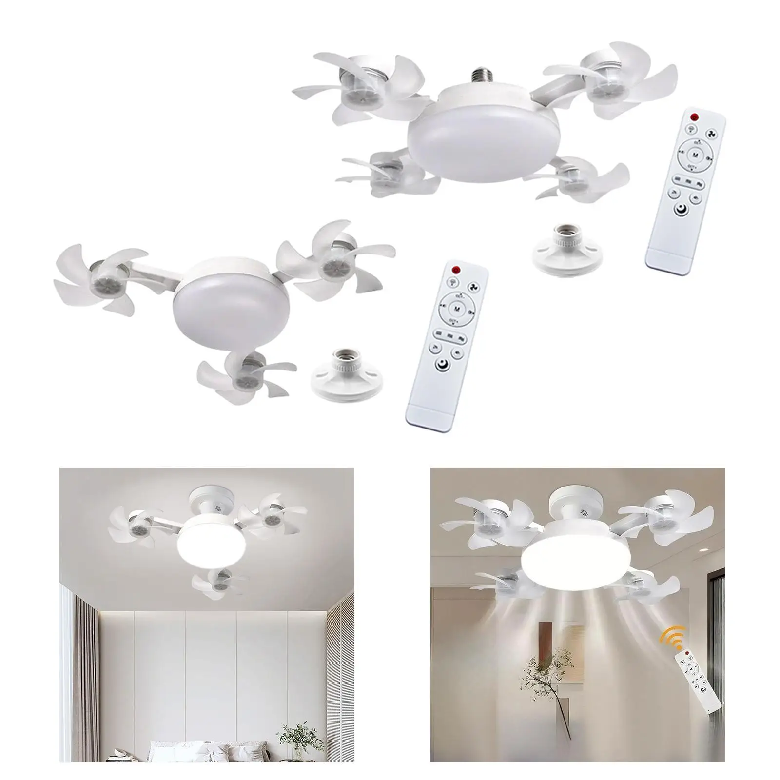 

Ceiling Fan with Light Remote Control E27 Socket Lamp Lighting Fixture for Kitchen Bedroom Living Room Entryway Dining Room