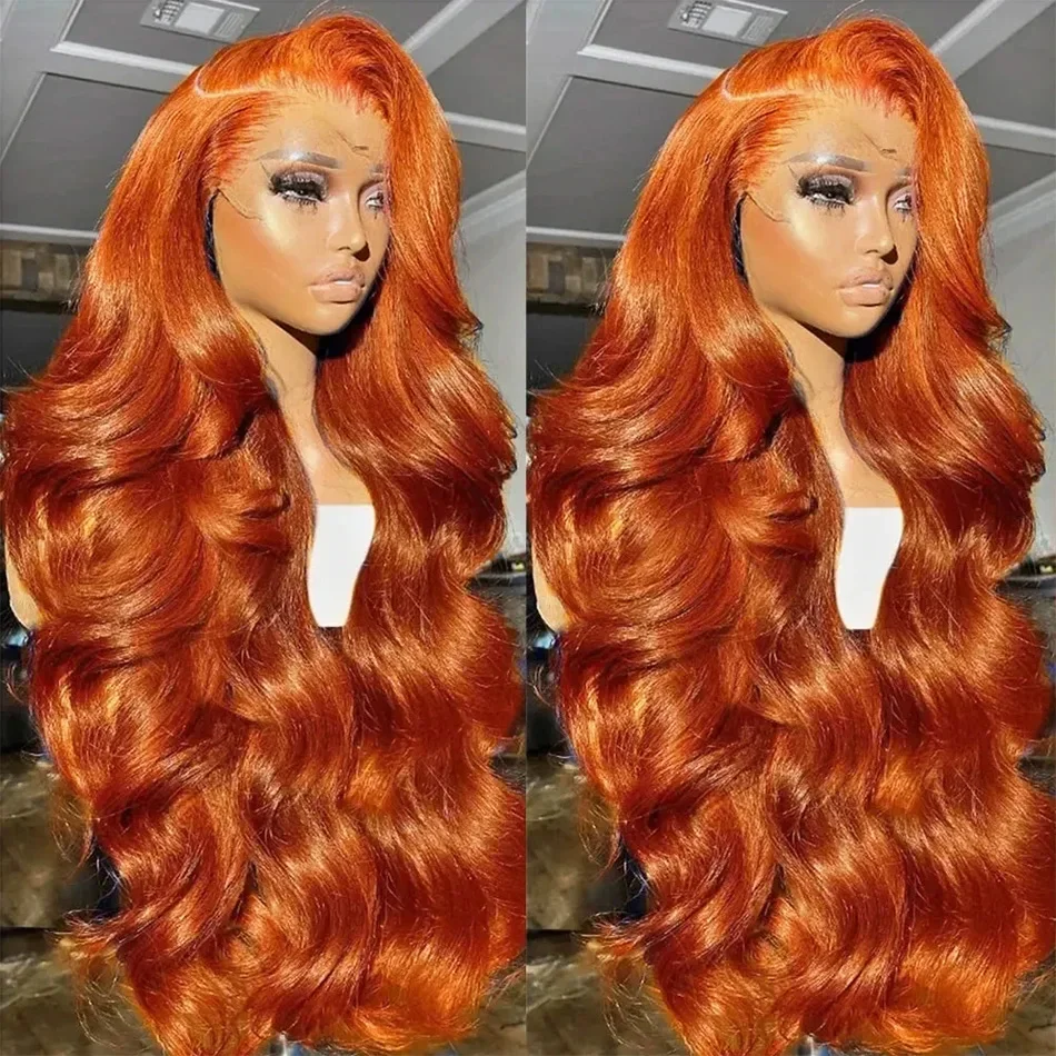 HD 13x4 Ginger Orange 350# Glueless Lace Front Wig Colored Human Hair Wig Body Wave Lace Frontal Wig Pre Plucked 100%Human Hair