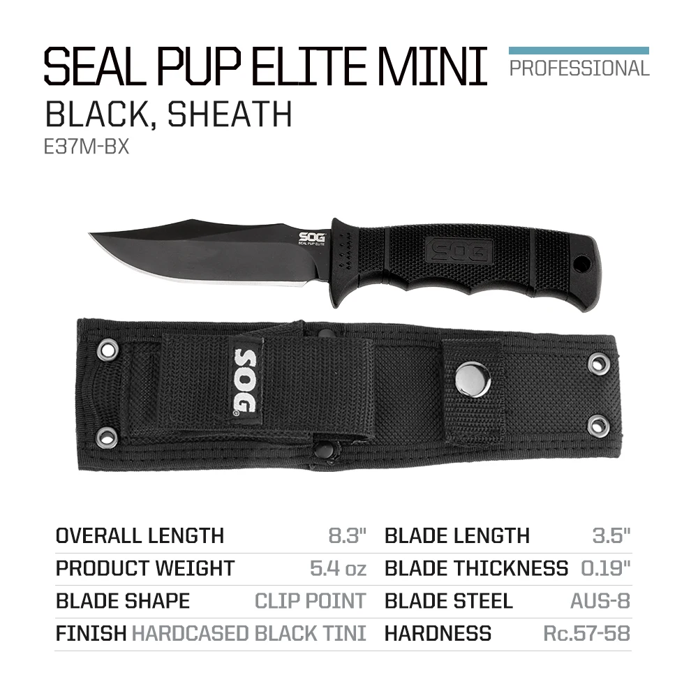 SOG Seal PUP Elite Mini Fixed Blade Knife Portable Outdoor Survial Hunting Camping Knives EDC Tool Tactical Self-defense Knife