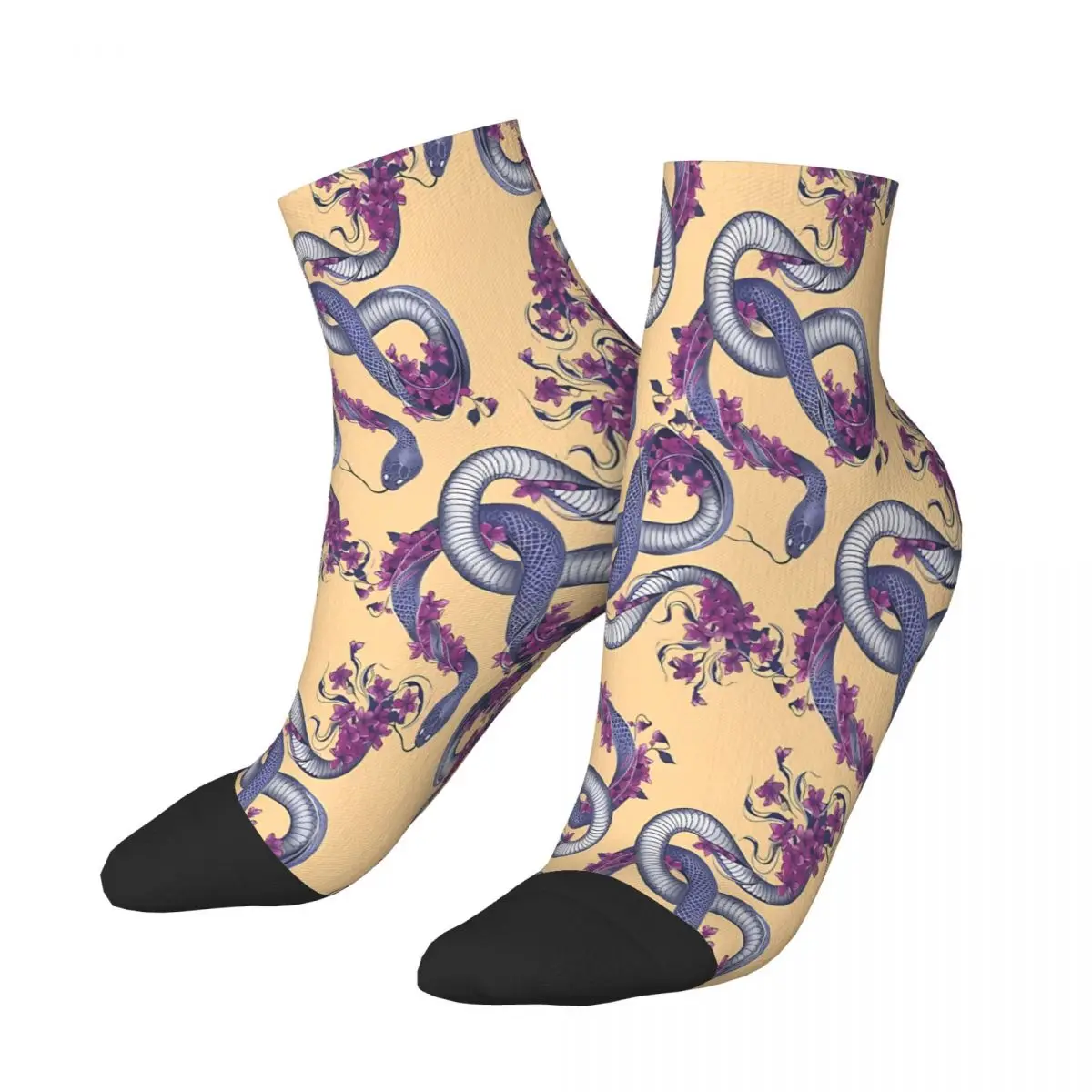 Floral Snake Embroidery Flowers Ankle Socks Male Mens Women Summer Stockings Polyester