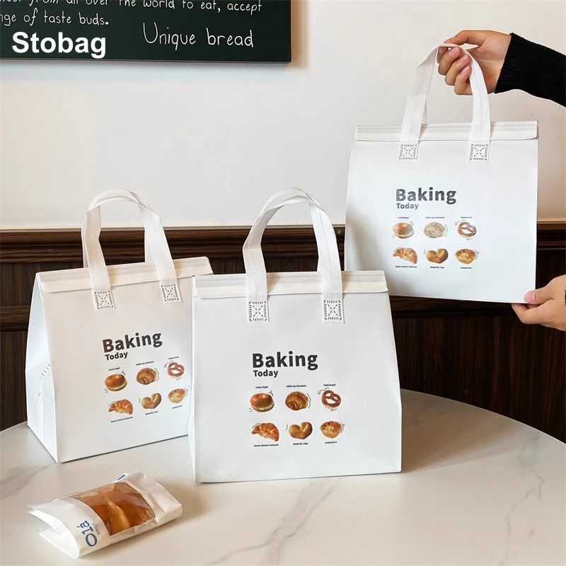 

StoBag 10pcs Non-woven Insulation Tote Bag Fabric for Bread Cake Food Package Baking Keep Warm Delivery Reusable Portable Pouch