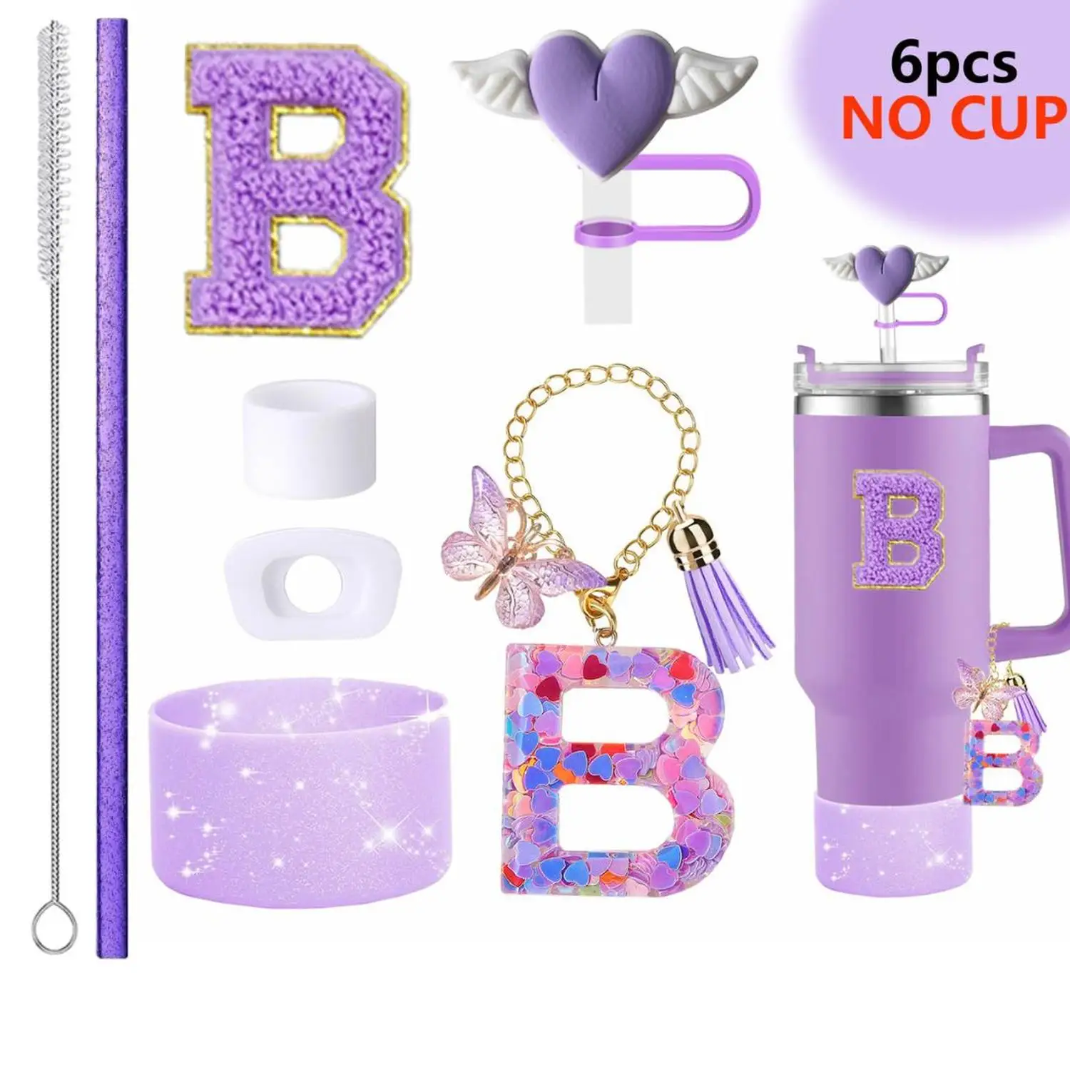 Ins Bow Tassel Letter Charms Leak Stopper for Stanley Tumbler Heart Straw Topper Cup Sleeve Compatible Straws Accessories