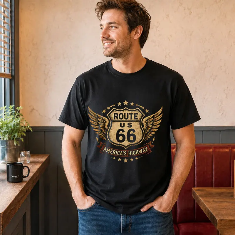Vintage Retro Mother Road Route 66 Graphic T Shirt Classic American Highway Road Trip Gift Americana Biker Travel Unisex Tee