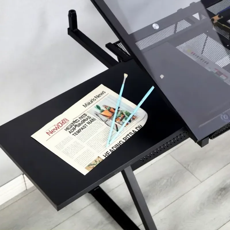 Adjustable Height Artist Workbench with Tilting Glass Top Multifunctional Drawing Table for Painting and Craft Projects