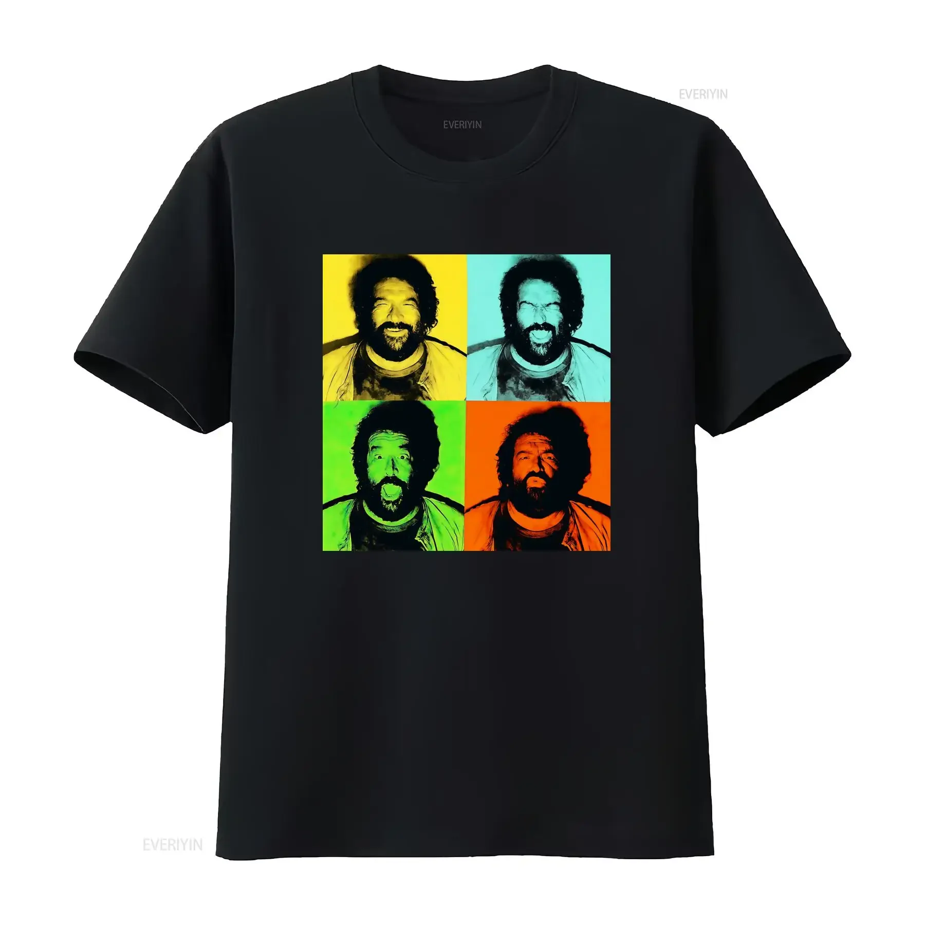 Retro Pop Art Funny Facial Expression Four Color Grid Print Casual Streetwear T Shirt vintage Washed Top For Everyday Wear