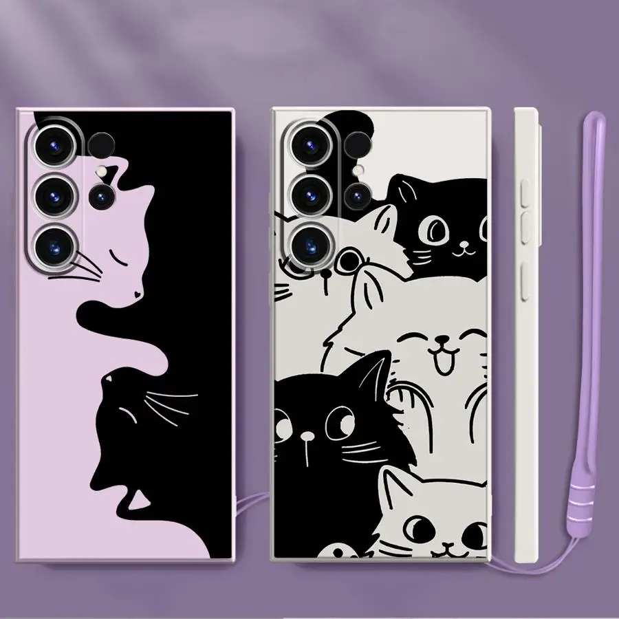 Cartoon Black Cat Soft Cover Phone Case for Samsung Galaxy S24 FE S22 Ultra S25 Edge Note 20 10 Ultra S21 Plus S20 S23