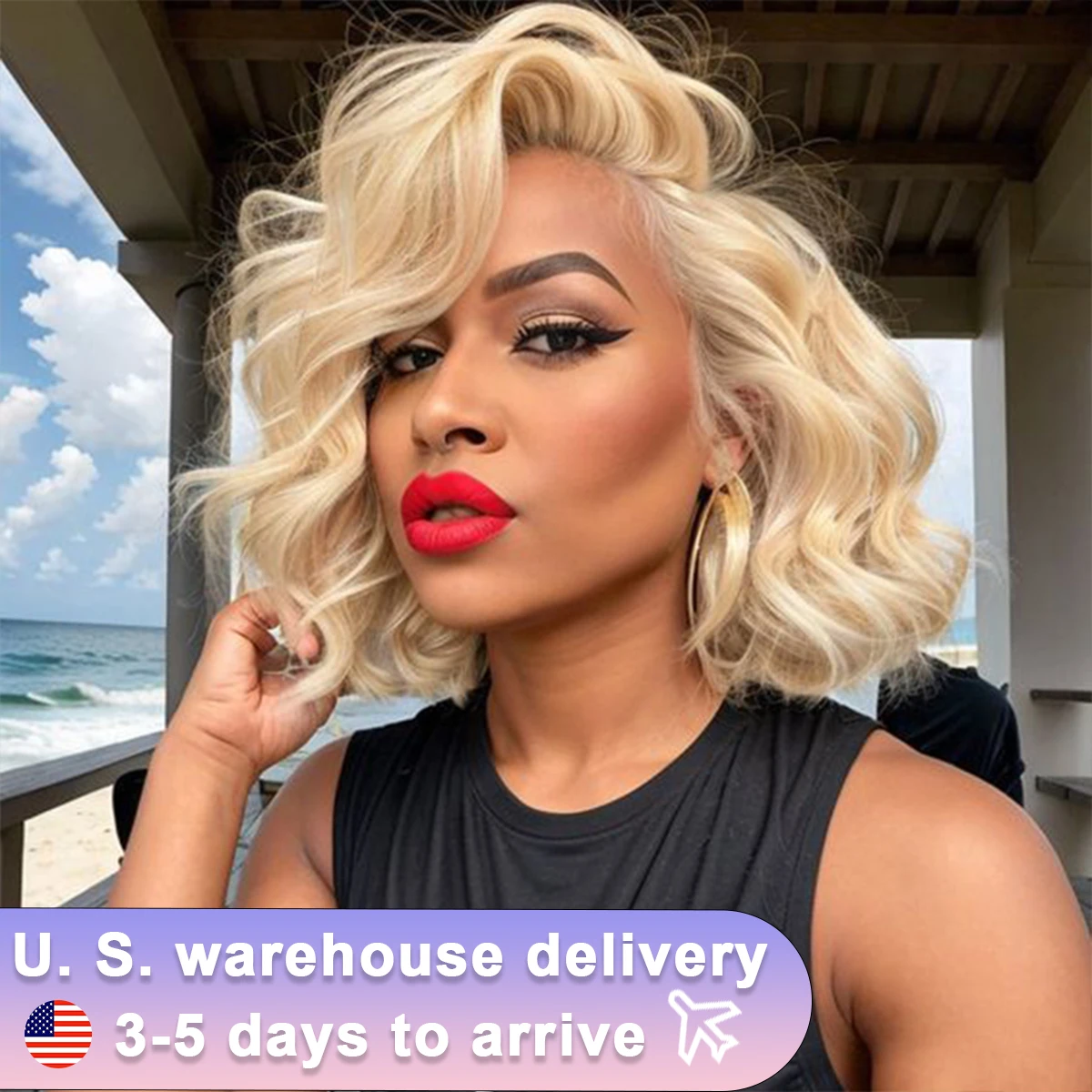 613 Blonde Short Curly Bob Wig Lace Front Wig Loose Wave Platinum Natural Hairline Hot Resistant Glueless Bob Cut Wigs for Women