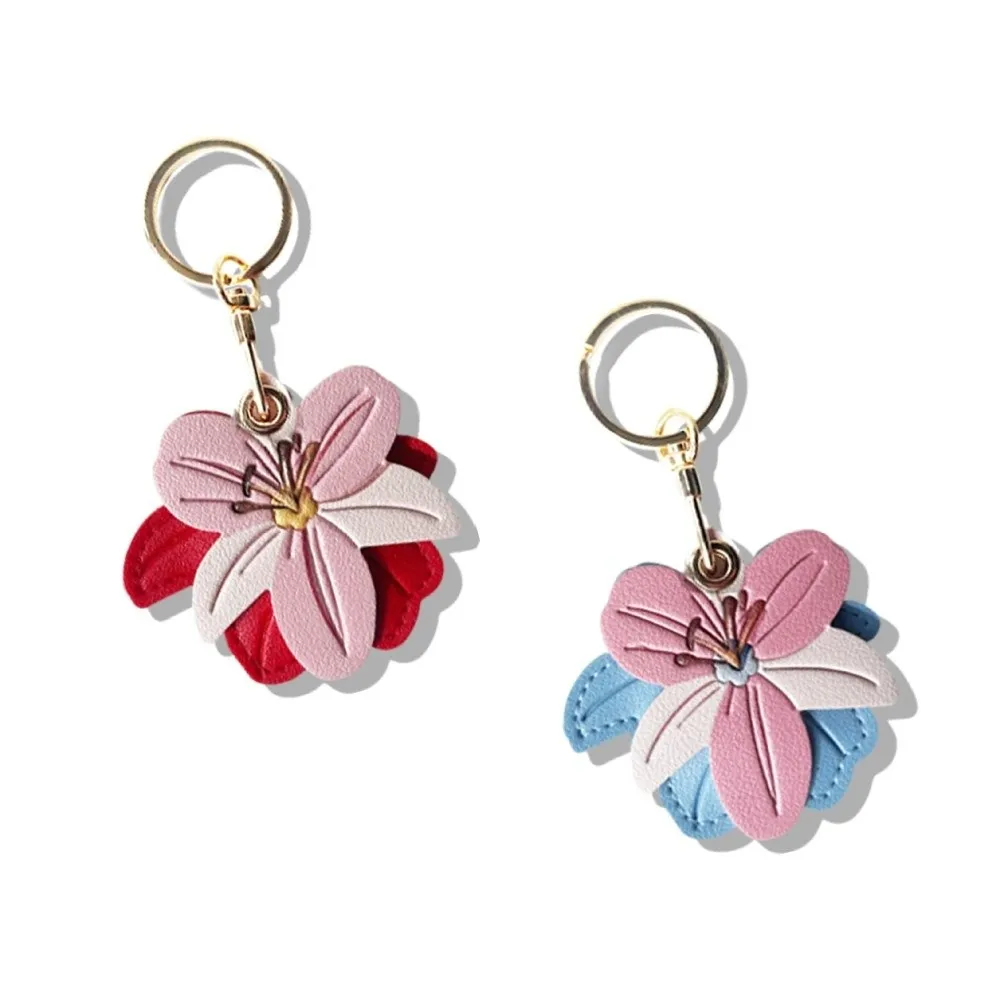 

Sweet Cartoon Flower Keychain Access Control Card Holder Ornament Bag Pendant Multicolor PU Leather Bag Hanging Women