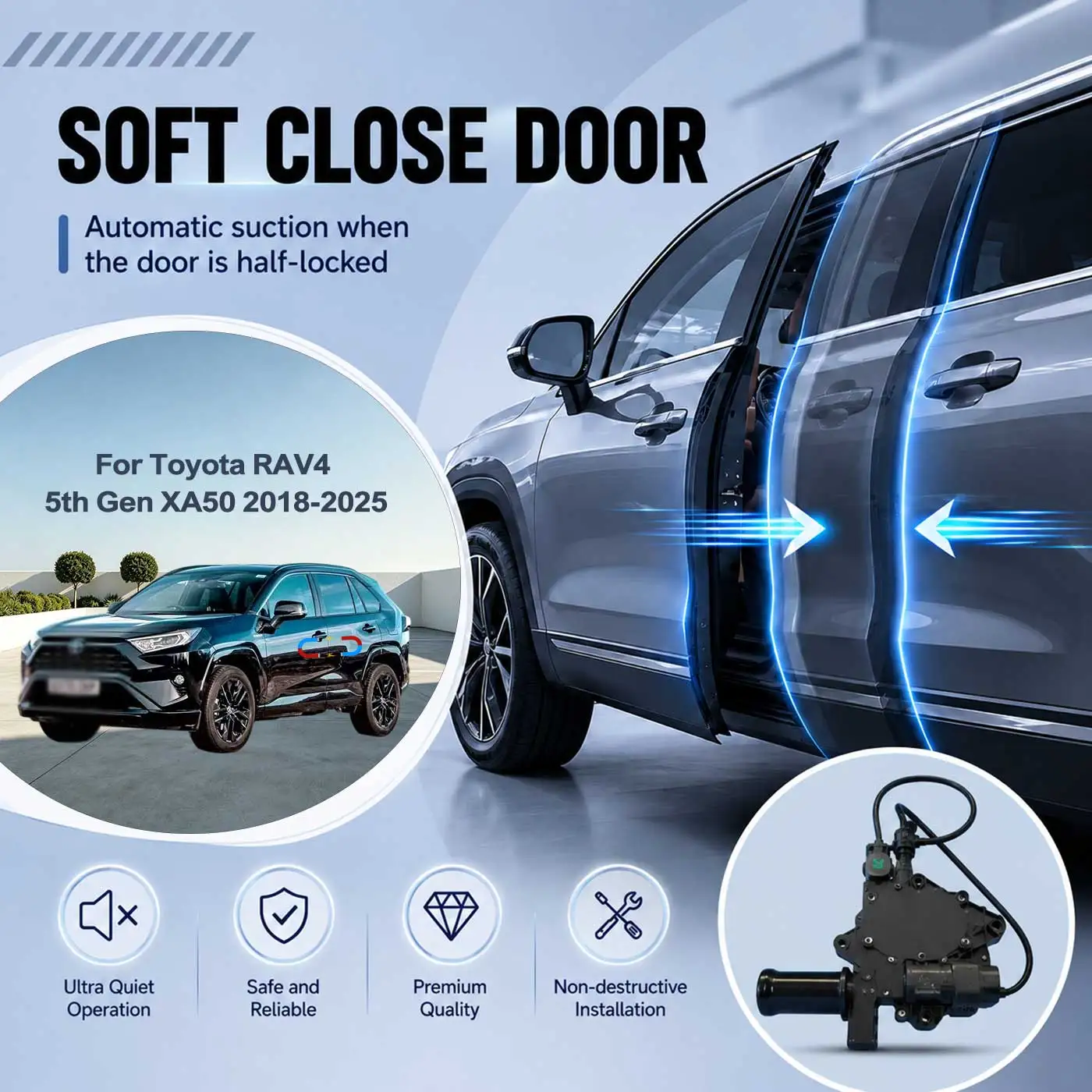 

For Toyota RAV4 5th Gen XA50 2018-2025 Electric Soft Close Door Auto Pull-In Suction Lock Intelligent Silent Closer Kit