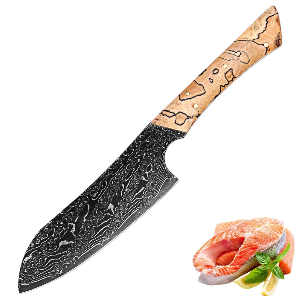 

Santoku Knife 5 Inch 67-Layer Damascus Steel Sharp Blade MultiPurpose Kitchen Small Knife for Fruit,Vegetables Woven Wood Handle