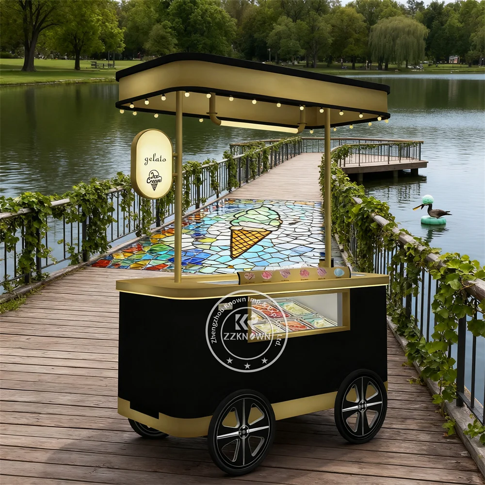 

Hot Selling Push Able Cooler Cart Ice Cream Cart with Lifting Top Ice Cream Cart with Window