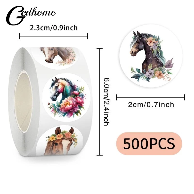 【NEW】500pcs/Roll Animal Horse Flower Cartoon Sealing Sticker DIY PVC Laptop Decals Decoration Stiker Reward Gift Kawai