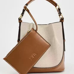 Borsa da donna 2024 New Fashion Brown coulisse borsa a secchiello con coulisse a tracolla larga portatile a tracolla per donna