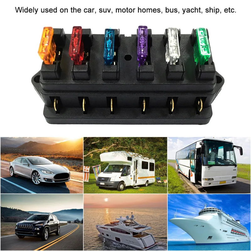 6/8 Way Fuse Holder Box Car Vehicle Automotive Circuit Blade Fuse Block w/ 6/8 Standard Fuses for Automotive Marine Applications