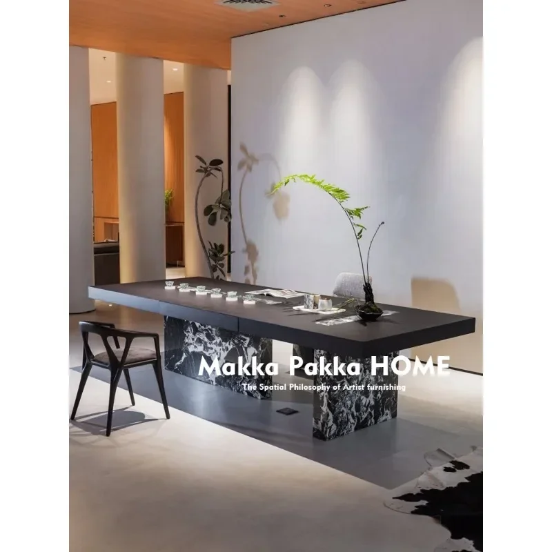 HHMinimalist Solid Wood Designer Villa Tea Table Simple Marble Tea Table Black And White Flower Creative Art Dining Table