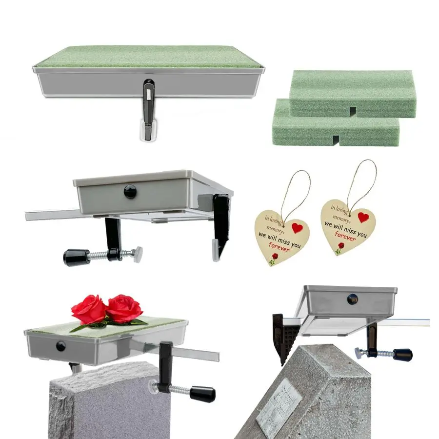 

Blown Away Grave Saddle Holder, Reusable Tombstone Flower Frame for 3 to 8 Inches Wide Headstones, Gray, 2Pack Cemetery Decor Sa